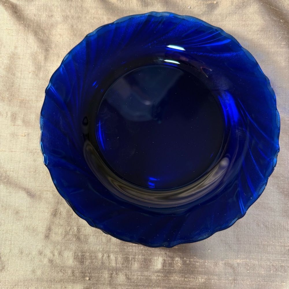 Bormioli Rocco Duralex France Elegant Blue rivage swirl Glass 7.5" Plate set 4